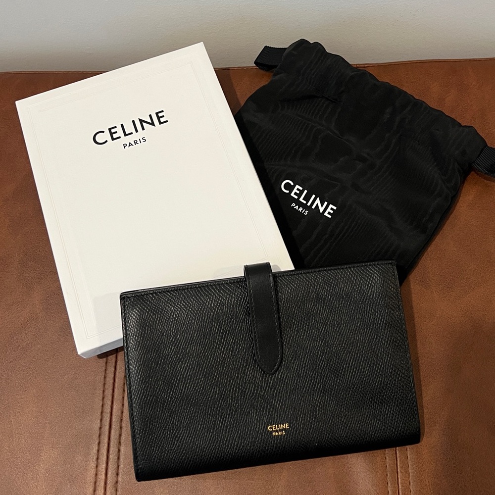 CELINE Large Strap Wallet Black